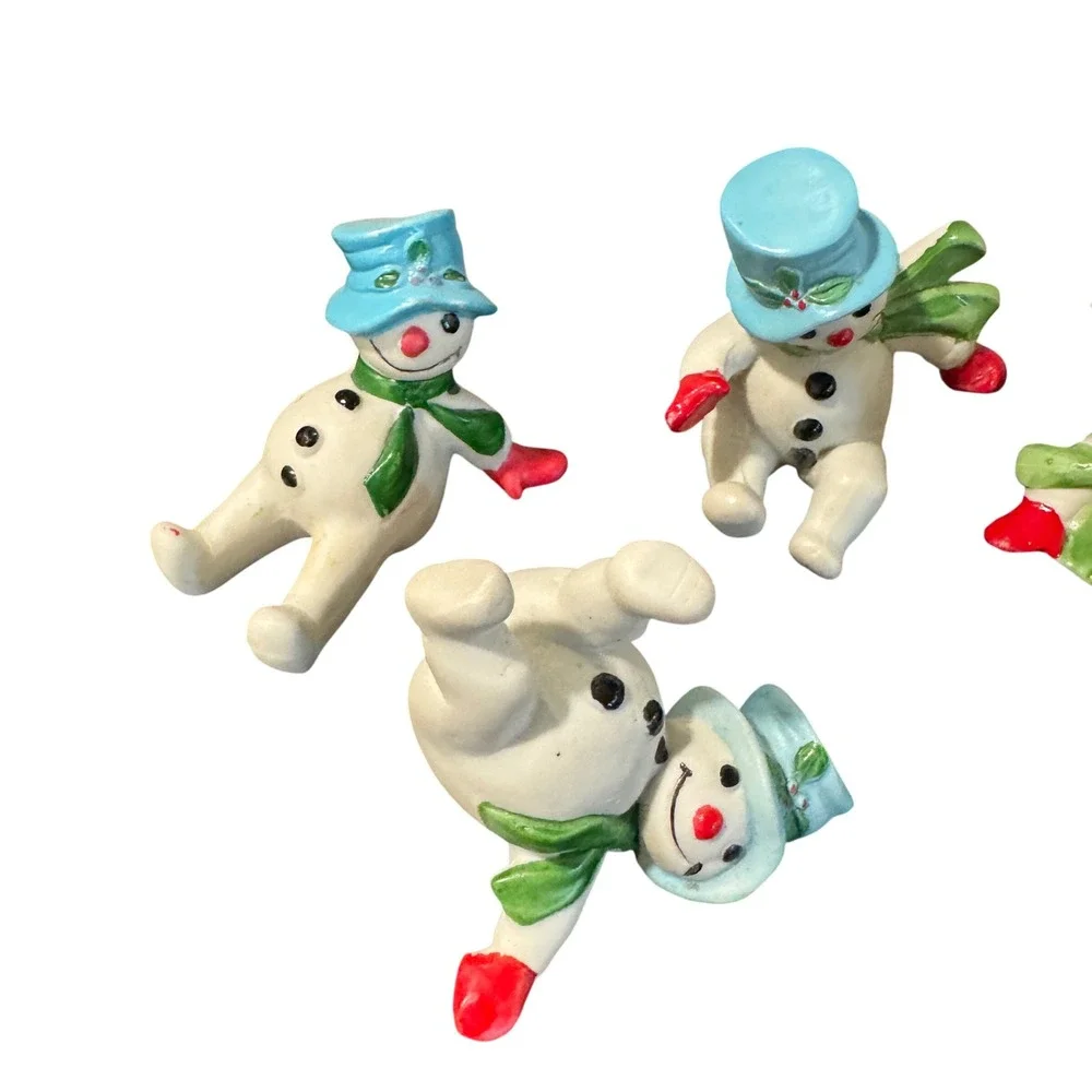 Set of 5 Vintage Fitz and Floyd Ceramic Tumbling Snowmen Figurines Vintage